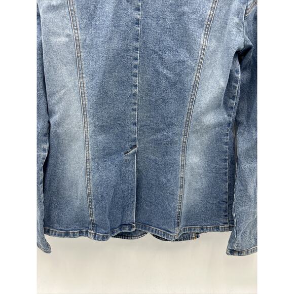 CARAMBA Y2K Fitted Ruched Trim Medium Light Denim Jacket Women’s Size Medium - Picture 6 of 11